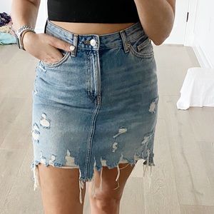 Zara Distressed Denim Mini Skirt